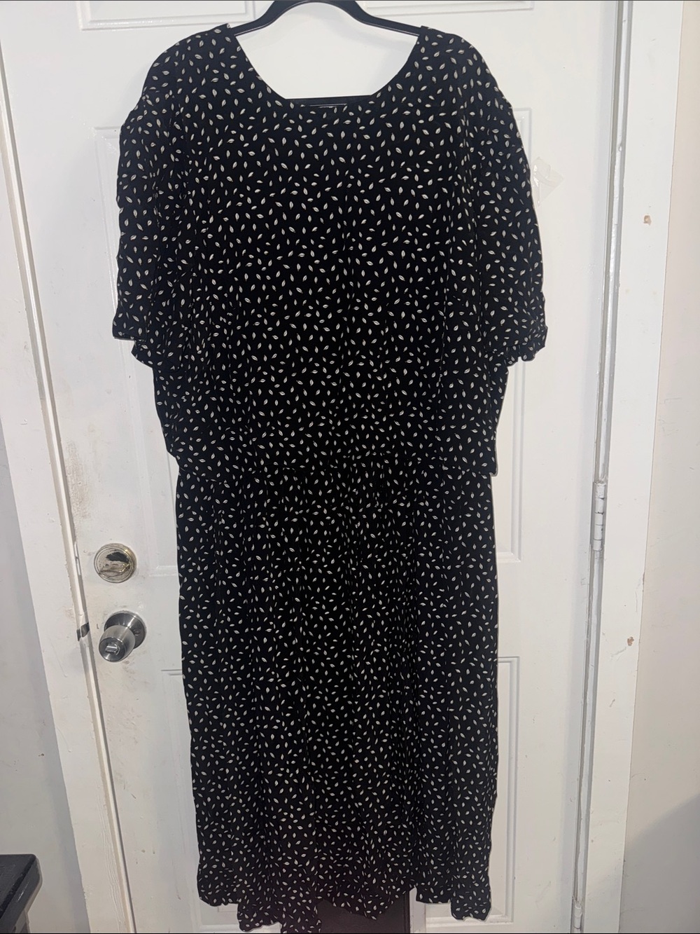 S.L. Fashions Black Maxi Dress with White Leaf Print